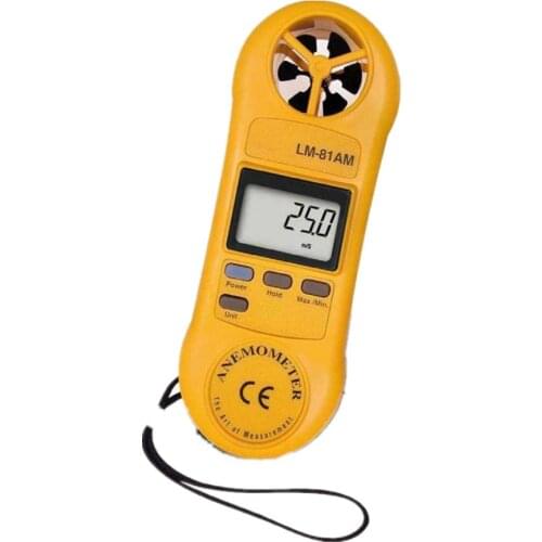 LM81AM Anemometer Meter Tiny Bone Shape With Lightweight Low-friction Ball Vane Wheels Concise Compact Buttons
