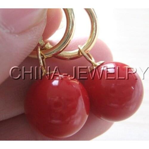 Free shipping Hot sale Shipping>>>>>>>>Beautiful AAA 14mm perfect round red coral earring