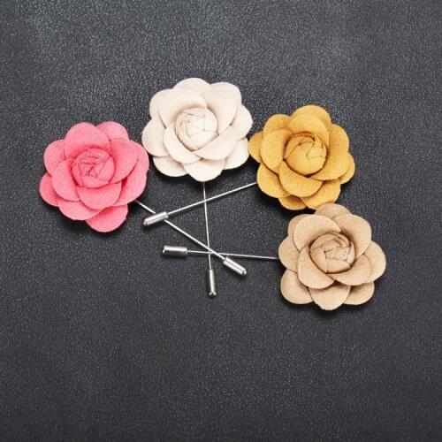 New Lapel Rose Flower Brooch Handmade Boutonniere Stick Brooch Pin Men Cool Beautiful Accessories Party Wedding Brooches Pin