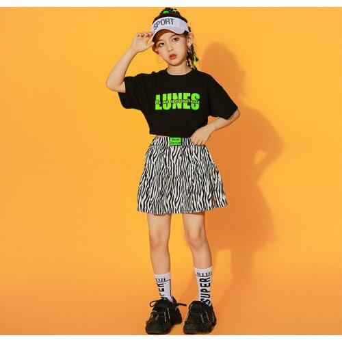 Children Summer Girls Sets T-shirt Skirts Kids Sports Streetwear Hip Hop black Short Tshirts zebra stripe mini Skirts Tracksuits