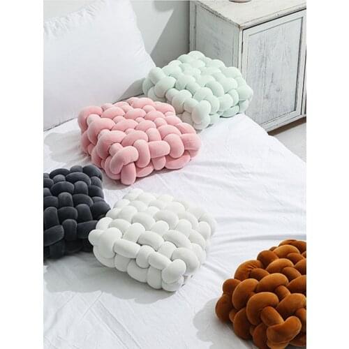 Home Pillow Nordic Solid Color Knitting Square Cushion Sofa Waist Pillow PP Cotton Cushion Lounge Chair Cute Pillow Seat Cushion