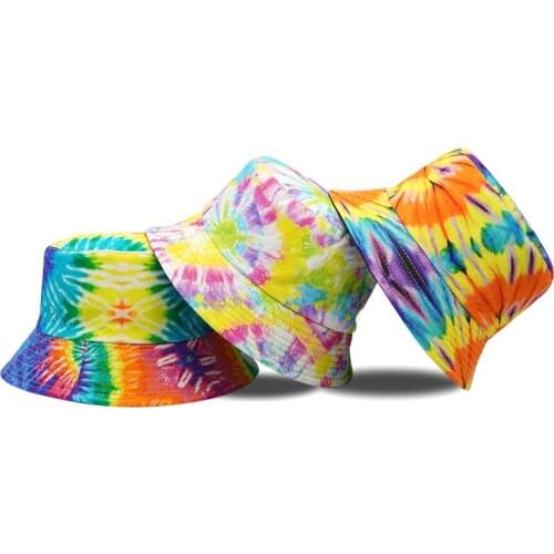 Double-sided Wearing Cap Visor Rainbow Color Bucket Hat Men And Women Cotton Flat Sun Hat Reversible Sun Tie Dye Fisherman Hat