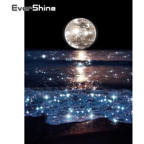 EverShine Full Square Diamond Painting Moon Landscape Diamond Embroidery Night Seaside Picture Rhinestone Mosaic Wall Art