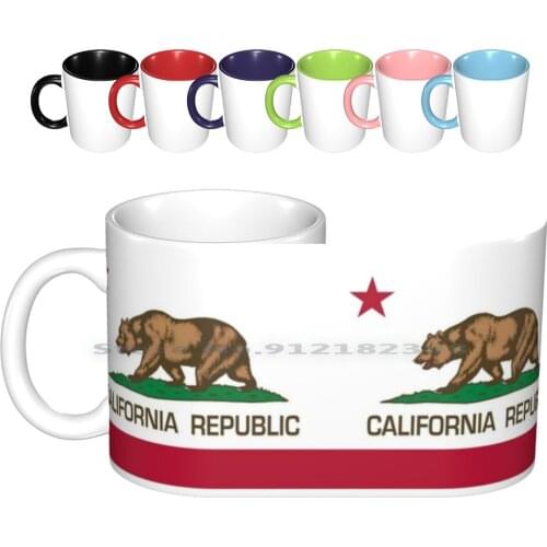 California Republic State Flag Ceramic Mugs Coffee Cups Milk Tea Mug Flag California Coast America Usa State White Bear Red