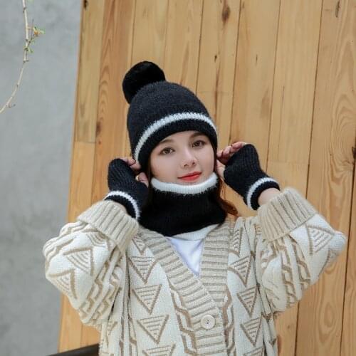 New Scarf hat gloves 3 pieces set winter warm set female cap scarves sets winter accessories