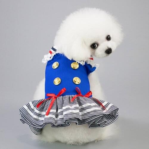 Dog Cat Puppy Halloween Navy Striped Sailor Costume Lace Patchwork Sleeveless Dress Christmas Outfit Pet Birthday Party Dresses