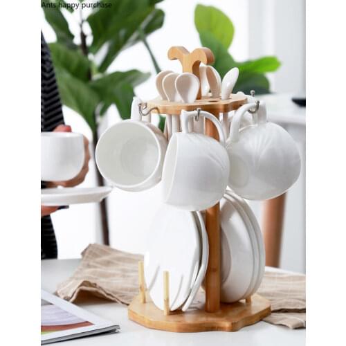 Nordic Creative ceramics Coffee cup Tea set Wooden storage rack Spoon Plate combination Afternoon tea set cup room decoration