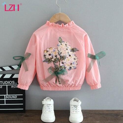 LZH 2021 Hooded Girls Coats Autumn 2021 Childrens Cardigans Zipper Windbreaker For Girls Kids Jackets Flowers Baby Girls Clohes