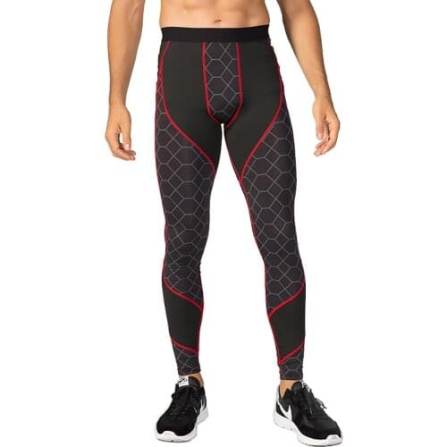 Men Running Tights Sport Leggings Compression Quick-drying Printed Stitching Pants Jogging Fitness Gym Trousers MMA Rashguard