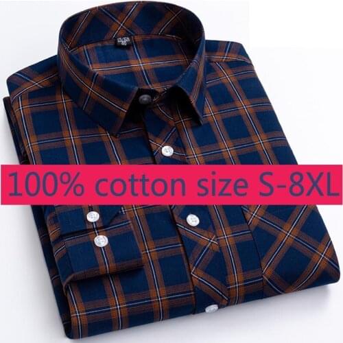 New arrival fashion Men 100% Pure Cotton Autumn Casual Long Sleeve full super Large Loose Casual Shirts Plaid Plus Size M-7XL8XL