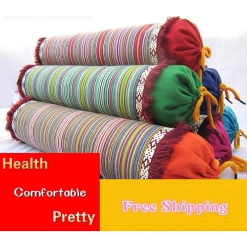 Stripe Cervical coarse cotton Home care Buckwheat husk pillow new traction pillow washable jacket home sleeping pillow