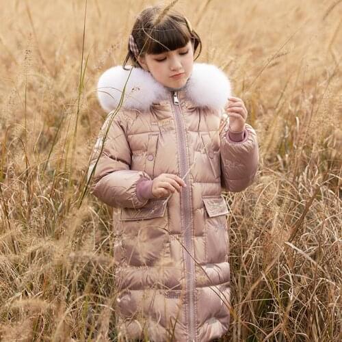 Girls Down Jacket Thick Children Winter Clothes Kids Long Warm Parkas Outerwear Girls Hooded Real Raccoon Fur Collar Coat TZ823
