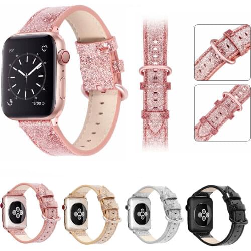 Glitter PU Leather Strap For Apple Watch iWatch Series 1 2 3 4 5 Band 44mm 42mm 40mm 38mm Classic Metal Buckle Watchbands