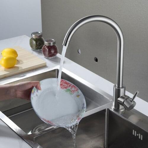 Kitchen Faucet Stainless Steel Brushed Process Single Hole Any Direction Rotating Hot & Cold Water Mixers Tap Kitchen Faucet