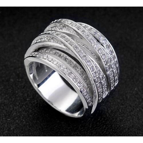 Stackable Multi layered cross rings women & men full zircon diamond white gold color wedding engagement band party jewelry gift