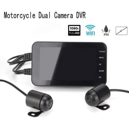 WiFi Motorcycle DVR FHD 1080P Waterproof Camera 4" Driving Video Recorder Front Rear Dual Camera Moto Bike Dash Cam