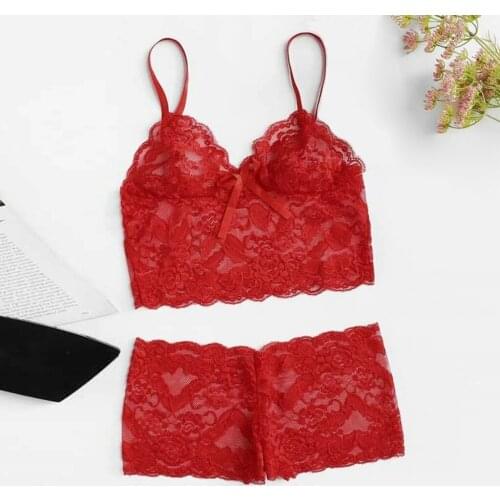 Women Lace Bra Sets Seamless Underwear Sexy Women Lace Bra Briefs Lingerie Underwear Pajamas Camisole Sleepwear Set Intimates