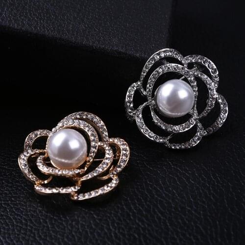 Fashion Vintage Flower Pearl Crystal Rhinestone Brooches For Women Girls Wedding Party Dress Jewelry Gift