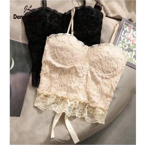 Women Camis Strap Ruffles Lace Print Slim Top Elastic Waist Frenulum Short Tank Tops 2020 Fashion Sexy Club Clothes