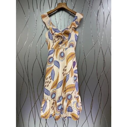 2021 Summer Fashion Style Dress High Quality Women Polka Dot Print Ruffle Deco Sleeveless Mid-Calf Length Sexy Ruffle Dress