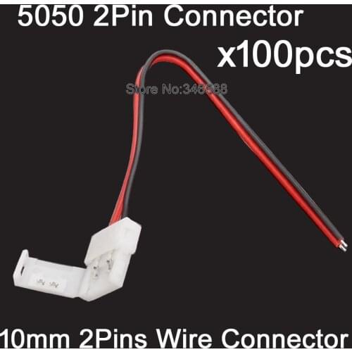 100PCS 10mm 2Pin 2-Pin 1-Way FPC PCB Solderless Connector with 15cm Wire Cable for 5630 5050 Single Color LED Strip Light