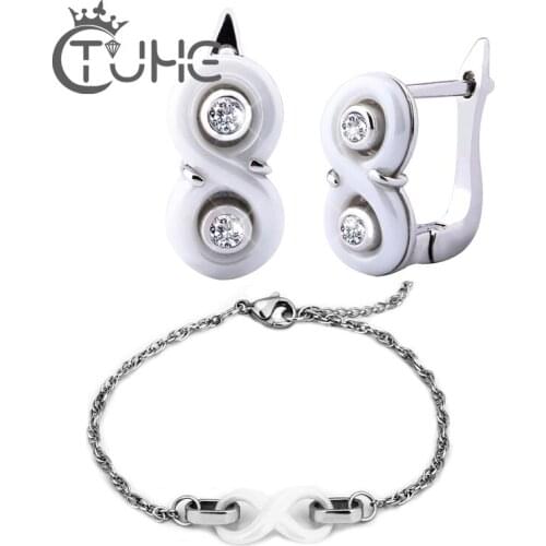 2017 Fashion Women Earrings Crystal & Bracelet Good Quality Infinity Ceramic Jewelry Set For Women Jewelry Christmas Gift