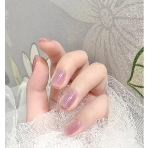 24pcs Fake Nails With Glue Shiny Type Fashion Pink Purple Manicure Patch False Nails Press On square Save Time Gifts For Girls D