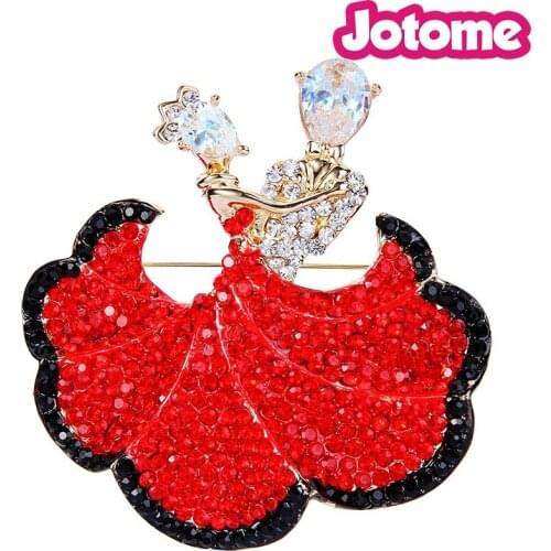 50pcs a lot Gold-Tone Red Austrian Crystal Ballroom Dance Brooch 3*2.7inch