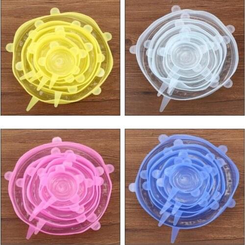 6Pcs Kitchen Cookware Tools Universal Accessories Silicone Reusable Food Wrap Bowl Pot plastic wrap For kitchen Grill supplies