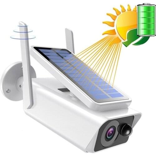 HD 2MP Outdoor IR Night Vision Two-Way Audio PIR Detect Alarm Solar Battery Rechargeable WiFi Wireless CCTV Camera