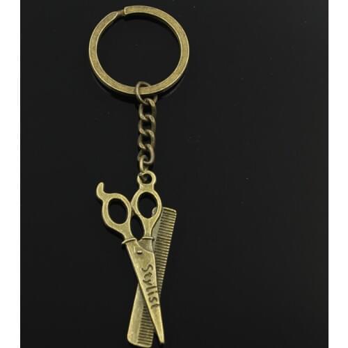 New Fashion Keychain 24x53mm Barber Scissor Comb Stylist Pendants DIY Men Jewelry Car Key Chain Ring Holder Souvenir For Gift