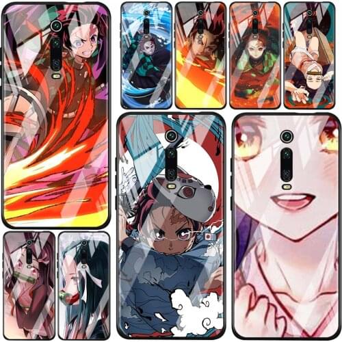 Demon Slayer Kimetsu No Yaiba For Xiaomi Redmi K40 K30 K20 9T 9C 9A 9 8A 7 Pro Plus Tempered Glass Luxury Cover Phone Case