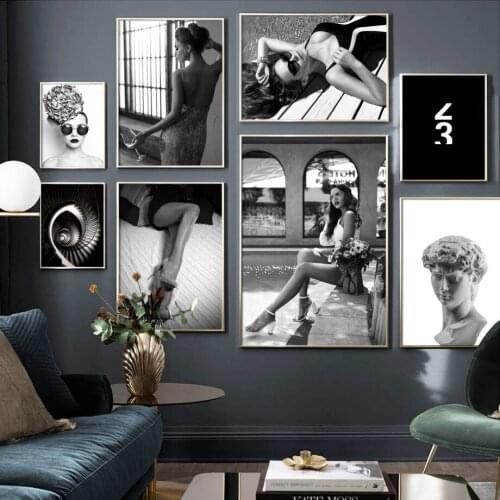 Black White Fashion Lady Sculpture Quotes Wall Art Canvas Painting Nordic Posters And Prints Wall Pictures For Living Room Decor
