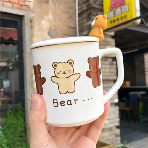 400ml Kids Mugs Cute Cartoon Bear Ceramics Coffee Mug With Spoon Creative Hand Painted Drinkware Milk Tea Cups Novelty Gifts