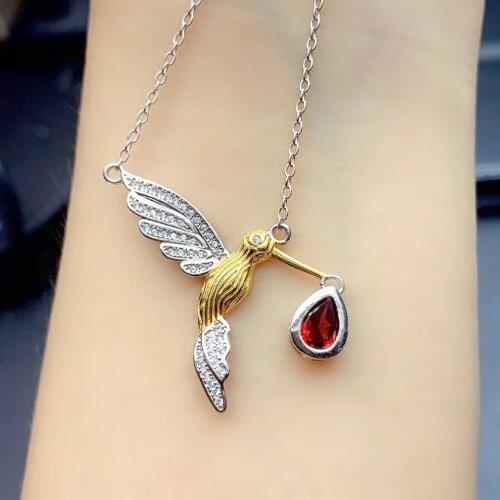 Elegant lovely bird natural red garnet Pendant necklace S925 silver Natural gemstone necklace girl party birthday gift jewelery