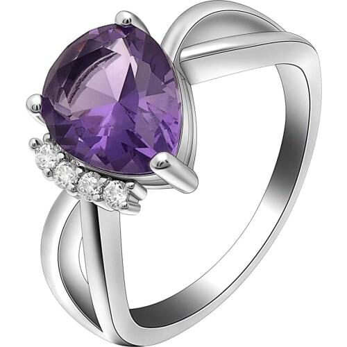 Elegant Colorful Red/Blue/Green/Black/Pink Water Drop Shape Zircon Rings For Women Wedding Engagement Jewelry