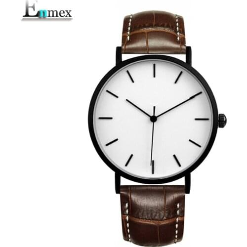 Enmex brief men clock gentleman wristwatch Deployment buckle creative designs with Ultrathin case simple fashion quartz watches