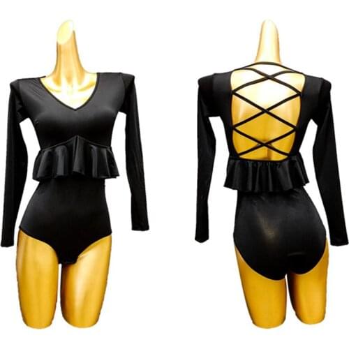 Ballroom Latin Dance Shirt Sexy Backless Bodysuit Flamenco Spanish Dancing Clothes Waltz Practice Wear Lady Rave Outfit DN5938