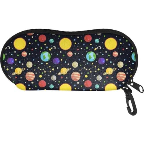 Cartoon Planets 3D Pattern Eyewear Cases Cover Soft Portable Glasses Box Pouch for Adult Kids Eyeglass Protector with Lanyard