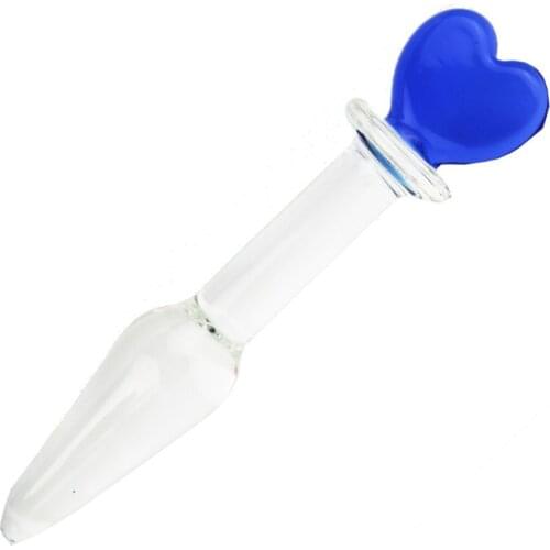 Blue heart Glass anal plug sex toys for woman lesbian G SPOT squirt Crystal BIG BEADS GAY prostate stimulation anus BUTT plug