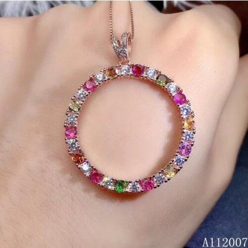 KJJEAXCMY fine jewelry 925 pure silver inlaid natural tourmaline girl new Pendant Necklace noble clavicle chain support test