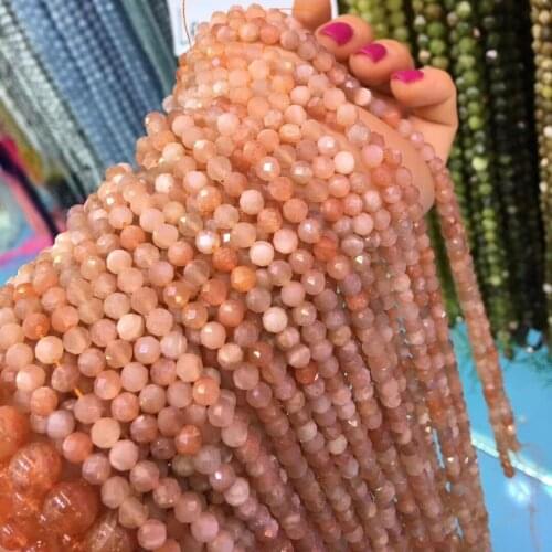 LE SKY Small Beads Natural Stone Beads Sunstone 3 4.5 5mm Section Loose Beads for Jewelry Making Necklace DIY Bracelet