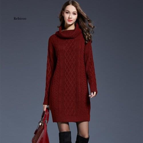 Fashion Knitted Tops Turtleneck Pullovers Casual Sweaters Women Long Sweaters Dress Fall Women Korean Tops