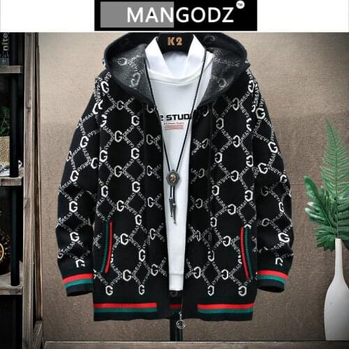 Mens Fashion Cardigan Knitted Jacket Letter Print Loose Hooded Erkekler Ceket 2021 Spring Vintage Casual Hooded Knit Cardigan