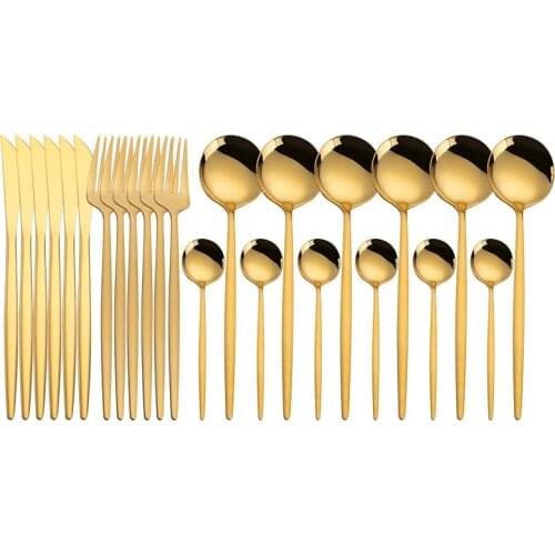 24pcs Gold Dinnerware Set Stainless Steel Tableware Set Knife Fork Coffee Spoon Flatware Set Dishwasher Safe Cutlery Set Mirror