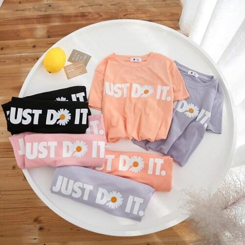 New Fashion Girls T shirt Korean Style Loose Small Daisies Pattern T shirt Summer Girls Clothes BC932