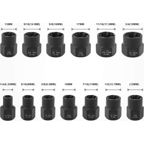 P15D 13Piece Impact Bolt Nut Remover Set, Nut Extractor Socket, Bolt Remover Tool Set