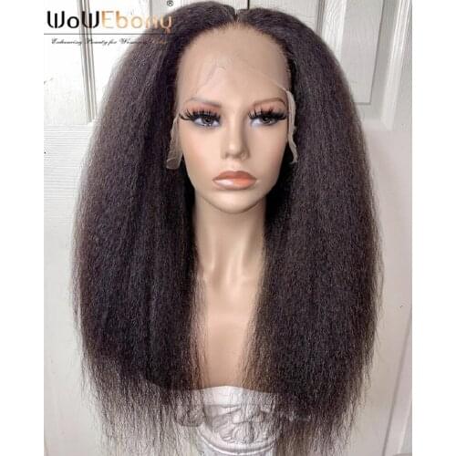 WoWEbony Lace Front Human Hair Wigs Brazilian Kinky Straight Wig 250 Density 13x1 T Part Lace Wig Pre Plucked Deep Part Wig