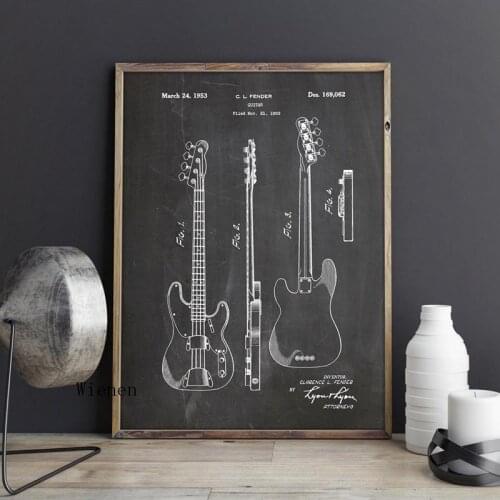Precision Musical Instrument Guitar Blueprint Vintage Posters and Prints Musician Gift Idea Canvas Painting Home Wall Art Decor