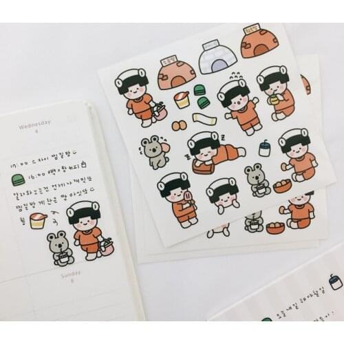 Ins Hot Cute Comic Children Transparent Stickers Calendar Photo Album Cartoon Decoration DIY Sticker Korean Popular Stationery
